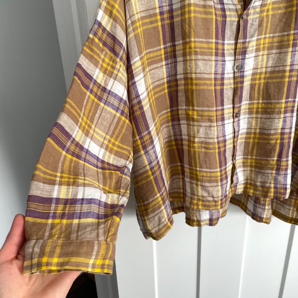 Ichi Antiquites Plaid Linen Button Front Shirt - Picture 5 of 9